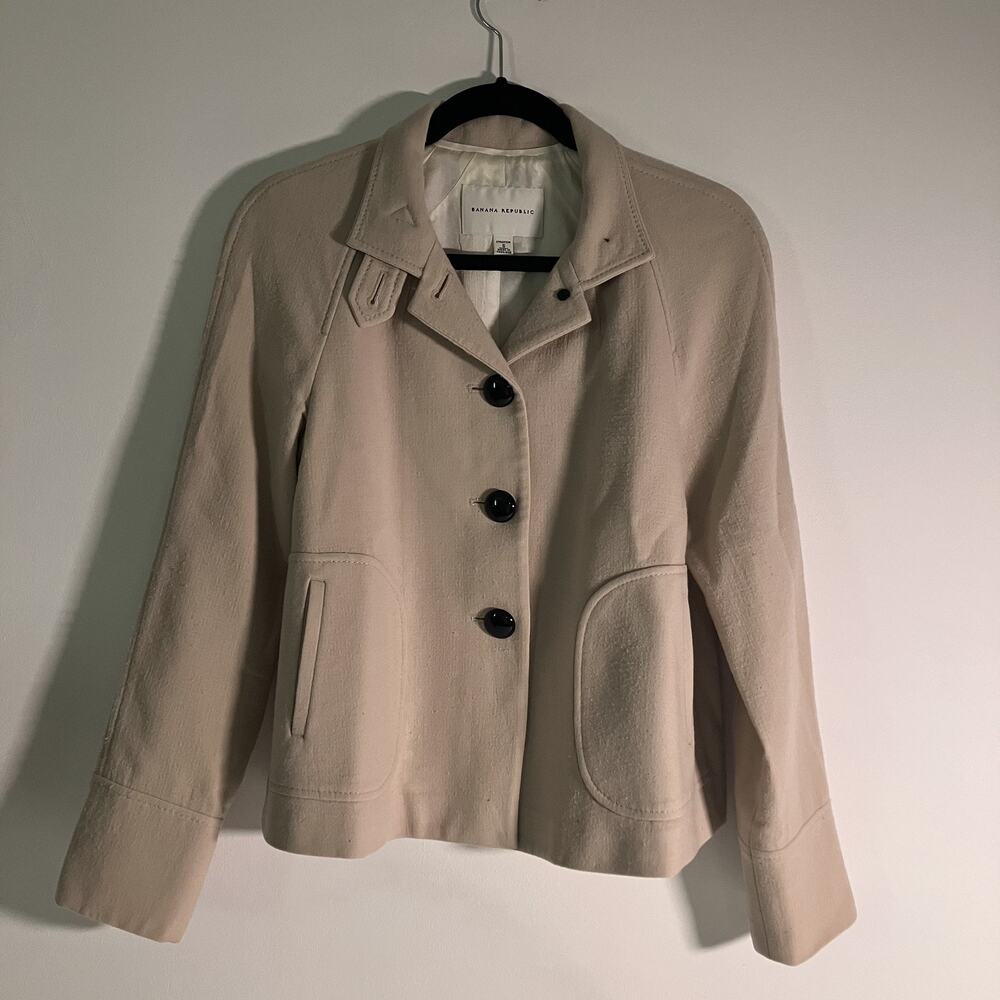 Banana Republic Jacket Womens Small Beige Wool Blend Stretch Button Coat Pockets